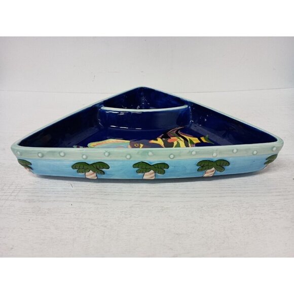 VTG Ceramic Hand Painted Milson & Louis Divided Chip & Dip Serving Platter Bowl - Picture 4 of 12